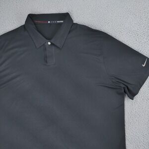 Nike TW Tiger Woods Polo Golf Shirt Men XL Black Diagonal Gray Stripe Perforated